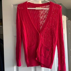 Hollister pink crochet cardigan
